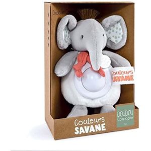 Doudou et Compagnie - Kleuren Savanne – nachtlampje olifant – grijs – 15 cm – geboortecadeau – DC4080