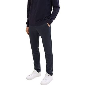 TOM TAILOR Slimfit piqué chinobroek voor heren in joggerstijl met elastische tailleband, 32850-blue Classic Melange, 34W x 32L