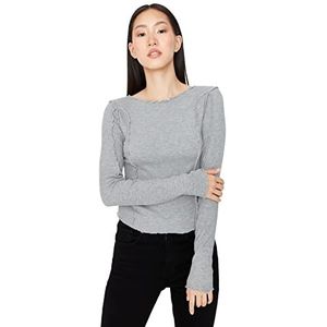 Trendyol Dames dames getailleerde standaard ronde hals gebreide blouse shirt, grijs, XS, Grijs, XS