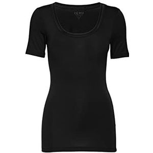 ICHI IHZOLA dames T-shirt korte mouwen shirt ronde hals shirt met opgestikte randen slim fit, Black (10001), L