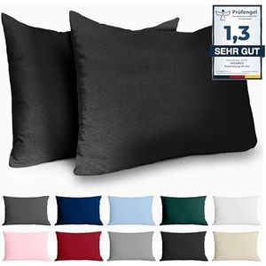 Kussensloop 50x70 Versterkte katoen (set van 2) - Zwart - strak weven van 57 schroefdraden/cm² - kussensloop 50 x 70 cm - gecertificeerde oeko tex