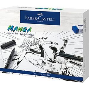 Faber-Castell 167152 Pitt Artist Pen Manga Advanced Set, 3 rollerpennen en accessoires, 8 stuks