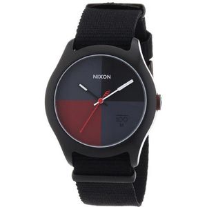 Nixon Unisex horloge The Quad All Black/Dark Red Nylon Analoog Quarz A3441167-00