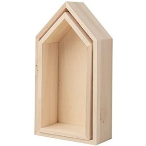 Rayher frame houten huizen, FSC-gecertificeerd, set van 2, 17x9x4 cm+ 15x7x4 cm, houten frame, beige, 62695000