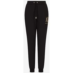 Armani Exchange Vrouwen icoon, been manchetten, goud geborduurd logo broek, zwart, S, Zwart, S