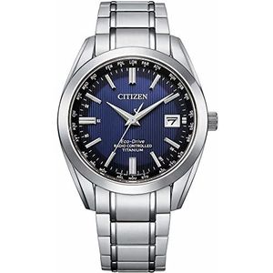 Citizen Analoog Eco-Drive horloge voor heren, met roestvrijstalen armband, zilver-blauw, Eén maat, armband