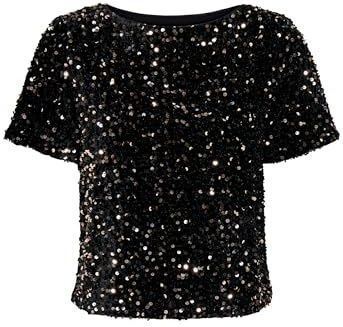 ONLY Onlanika SS Sequins Boot Top Wvn, zwart, M Dames, Zwart, M
