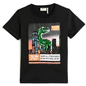 Koton Boys T-shirt met korte mouwen, ronde hals, dinosaurus-bedrukt katoen, zwart (999), 5-6 Jaar
