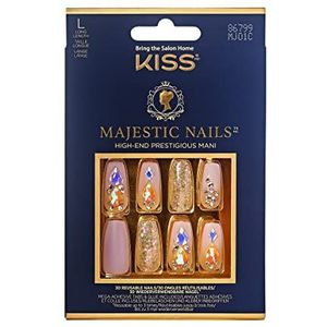 KISS Majestic High-end manicureset, diamantringen, lange lengte cafeïne, premium kunstnagels, inclusief nagellijm, minivijl, voorbereidingspad en 30 kunstnagels