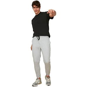 TRENDYOL Joggingbroek voor heren en heren, middelhoge tailleband, elastische broekspijpen, joggingbroek, grijs, XL