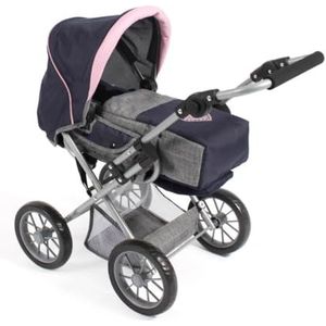 Bayer Chic 2000 - Poppenwagen Leni, 2-in-1 combipoppenwagen met uitneembare draagtas, melange grijs, navy, roze