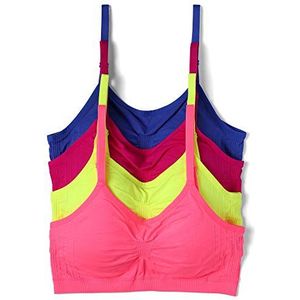 Kalon 4 Pack Nylon Spandex Removable Pads Comfort Bras Ext Sizes (M/L, Neons)