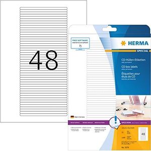 HERMA 5078 etiketten voor CD-hoezen A4, set van 32 (114,3 x 5,5 mm, 800 velles, papier, mat) zelfklevend, bedrukbaar, permanente klevende cd doosstickers, 38.400 etiketten voor printer, wit