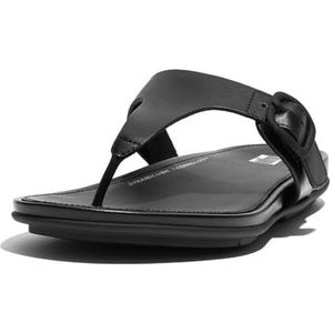 Fitflop Dames Gracie rubberen gesp lederen teen post sandalen plat, zwart, 3 UK, Zwart, 36 EU