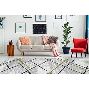 One Couture Modern tapijt vintage look lijnen strepen ruiten tapijten grijs groen wit woonkamertapijt eetkamertapijt vloerkleed vloerloper hal loper, afmetingen: 160cm x 230cm