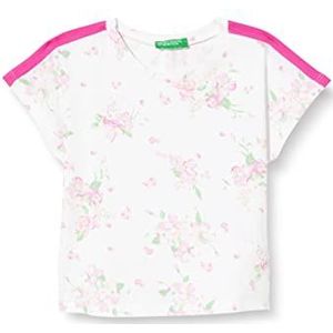 United Colors of Benetton T-shirt 3RW2G107S, wit met bloemenpatroon 68F, 98 meisjes, Wit bloemenpatroon 68f