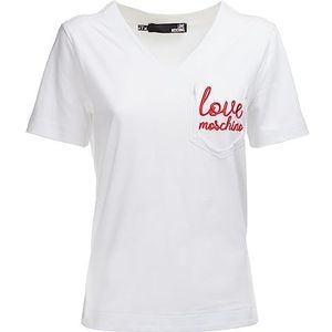 Love Moschino Dames V-hals Regular Fit T-shirt, Optical White, 38, wit (optical white), 38