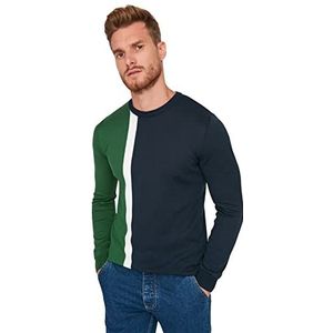 Trendyol Heren Crew Neck Colorblock Slim Sweater Sweater, Groen, S, Groen, S