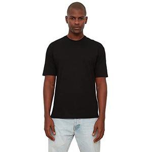 Trendyol Heren zwarte basic mannen 100% katoen ontspannen fit-Bike-kraag T-shirt, zwart, small