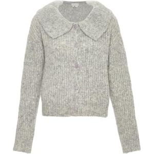 Jalene Stijlvolle gebreide trui met ruches revers grijs melange maat XS/S, grijs melange, XS