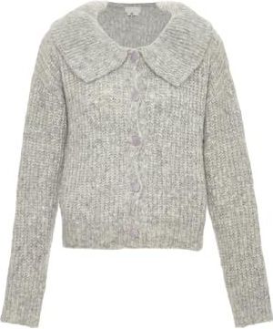 Jalene Stijlvolle gebreide trui met ruches revers grijs melange maat XS/S, grijs melange, XS