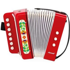 Janod J07654 J07654 Klassieke Gioia-accordeon voor kinderen, met bevestigingsband, vanaf 3 jaar, meerkleurig