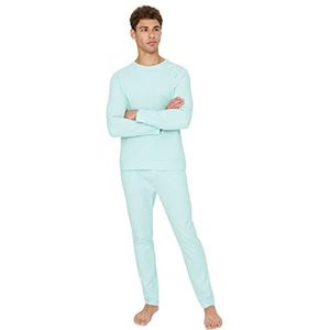 Trendyol Dames Man Plain Geweven Pyjama Set, Mint, S (Pack van 2), Munt, S