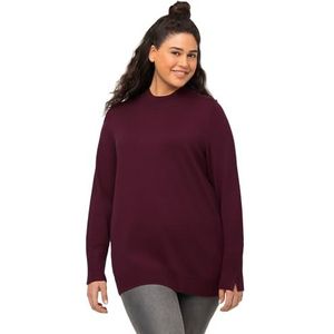 Ulla Popken Dames, opstaande kraag, lange mouwen, geribbelde manchetten pullover, Donkere bessen, 42/44