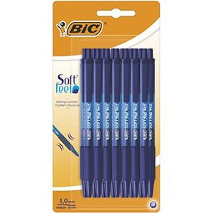 BIC Soft Feel Click Grip Balpennen, 1,0 mm intrekbare punt, soft-touch rubberen grip, blauw, pak van 15 stuks