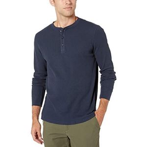 Amazon Essentials Heren Regular-fit lange mouw wafel Henley Shirt, Navy, S