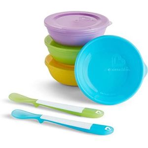Munchkin Love - a - Bowls - Food Storage Container 4 x baby bowls with Lids + 2 weaning Spoons, multicolour
