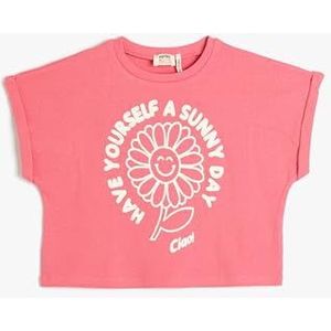 Koton Katoenen T-shirt voor meisjes, crop met korte mouwen, ronde hals, roze (286), 11-12 Jaar