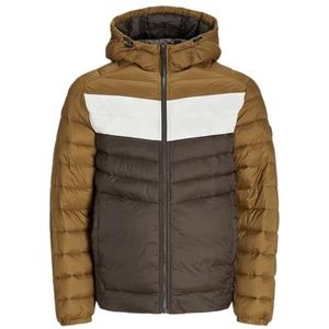 JACK & JONES Jjesprint Puffer Hood Pufferjack voor heren, Mulch/detail: monks robe/Moonbeam Blocking, XS