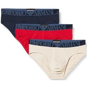 Emporio Armani Heren 3-pack slip, naakt/rood/marine, XL, Naakt/Rood/Marine, XL