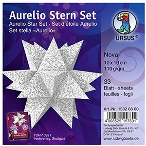 Ursus 15326800 - vouwbladen Aurelio Star Nova, wit/zilver, 33 vellen, van glanzend papier 110 g/m², ca. 10 x 10 cm, doorgekleurd, voorzijde met afwerking, ideaal als kerstdecoratie