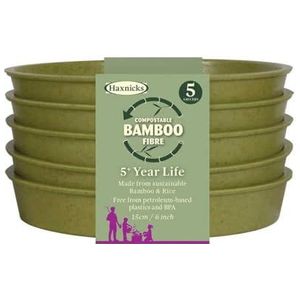 Haxnicks 5x Indoor & Outdoor Duurzame Bamboe Vezel Plant Schotels | 6 Inch Diameter | Pack van 5 | Salie Groen | Pot140101