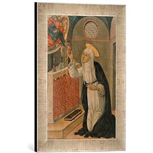 Ingelijste afbeelding van Guidoccio di Giovanno Cozzarelli Sint Catharina van Siena wisselt je hart met Christus, kunstdruk in hoogwaardige handgemaakte fotolijst, 30 x 40 cm, zilver Raya