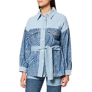 IPEKYOL Dames Below Hips Zebra Print Denim Jacket, L.indigo, 42