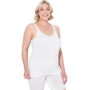 Ulla Popken Dames grote maten plus size onderhemd, kant, bamboe, huidvriendelijk, crème-wit, 54-56