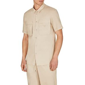 Emporio Armani Swimwear Men's Emporio Armani Superfine Linnen Blend Short Sleeve Dress Shirt, Sand Yellow, L, Zand Yellow, L