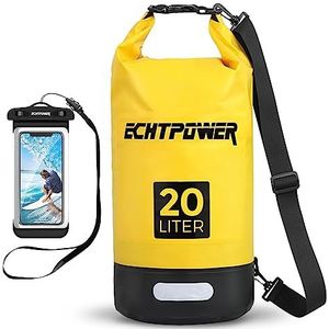 ECHTPower Droogzak, 20 liter, mobiele telefoon, waterdichte pakzak met verstelbare schouderriem, reflecterende strepen, waterdichte tas voor zwemmen, strand, kano, staand peddelen, geel, Reistas