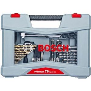 Bosch Accessories 76-delig bits/boren Premium X-Line set (betonboor, tegelboor, universeelhouder, dieptestop, ratelschroevendraaier titaan-nitride-laag, in stabiele koffer, Accessoires boor)