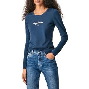 Pepe Jeans Vrouwen New Virginia T-Shirt Slim Fit Lange Mouw Blauw, Blauw (zwart), S