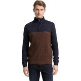 TOM TAILOR - Trui - Donkerblauw / Zwart - Color-Blocking - Halve Rits