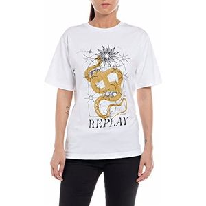Replay Dames W3698C T-shirt, 001 wit, XXS, 001, wit, XXS