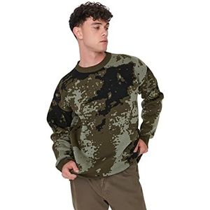 Trendyol Camouflage slim sweatshirt met ronde hals, kaki, S, kaki, S