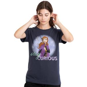 mandarin creative ltd Frozen Stay Curious with Anna dames T-shirt, diep marineblauw, X-Large, Diepe marine, XL