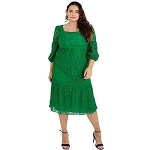 Womens dames groene jurk kanten overlay bisschop lange mouw midi vierkante maat 16, Groen, 42