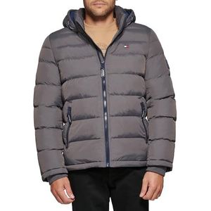 Tommy Hilfiger Klassieke donsjack met capuchon voor heren (standaard en groot en lang) alternatieve buitenkledingjas, houtskool, XXL