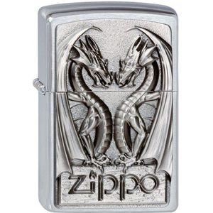 Zippo Aansteker 2002728 Twins Dragon Heart benzine-aansteker, messing, geborsteld chroom, 1 x 3,5 x 5,5 cm